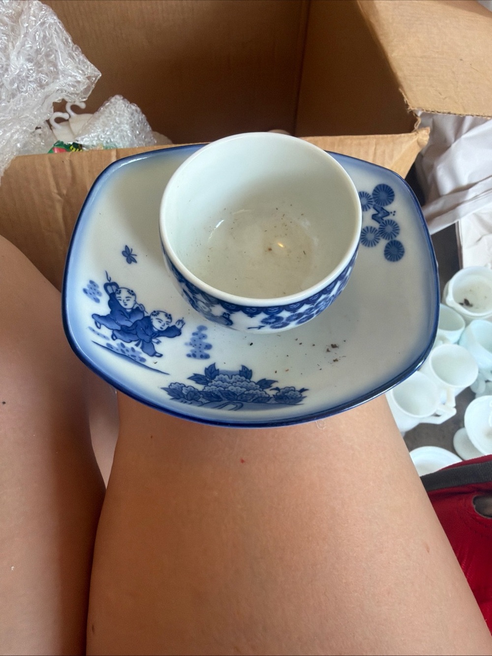 Blue and White Porcelain Tea Cup with Saucer